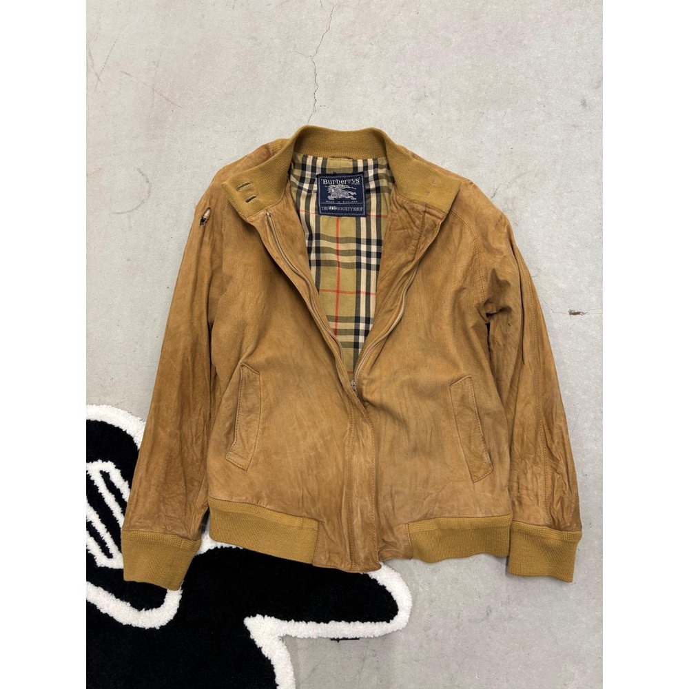 Vintage Burberrys Suede Harrington Jacket Tan Nova Check Lining Made in England